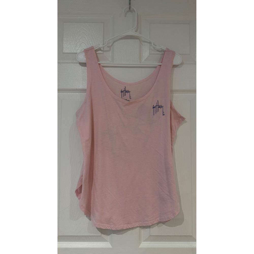 Guy Harvey Pink Marlin Fishing Graphic Tank Top Womens Large Scoop Neck Hem